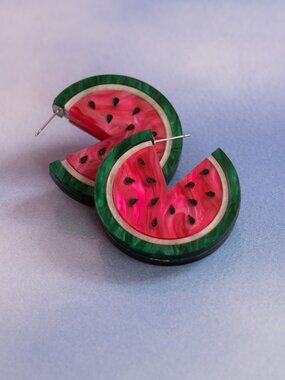 MackBecks Watermelon Earrings | Handmade Statement Hoops